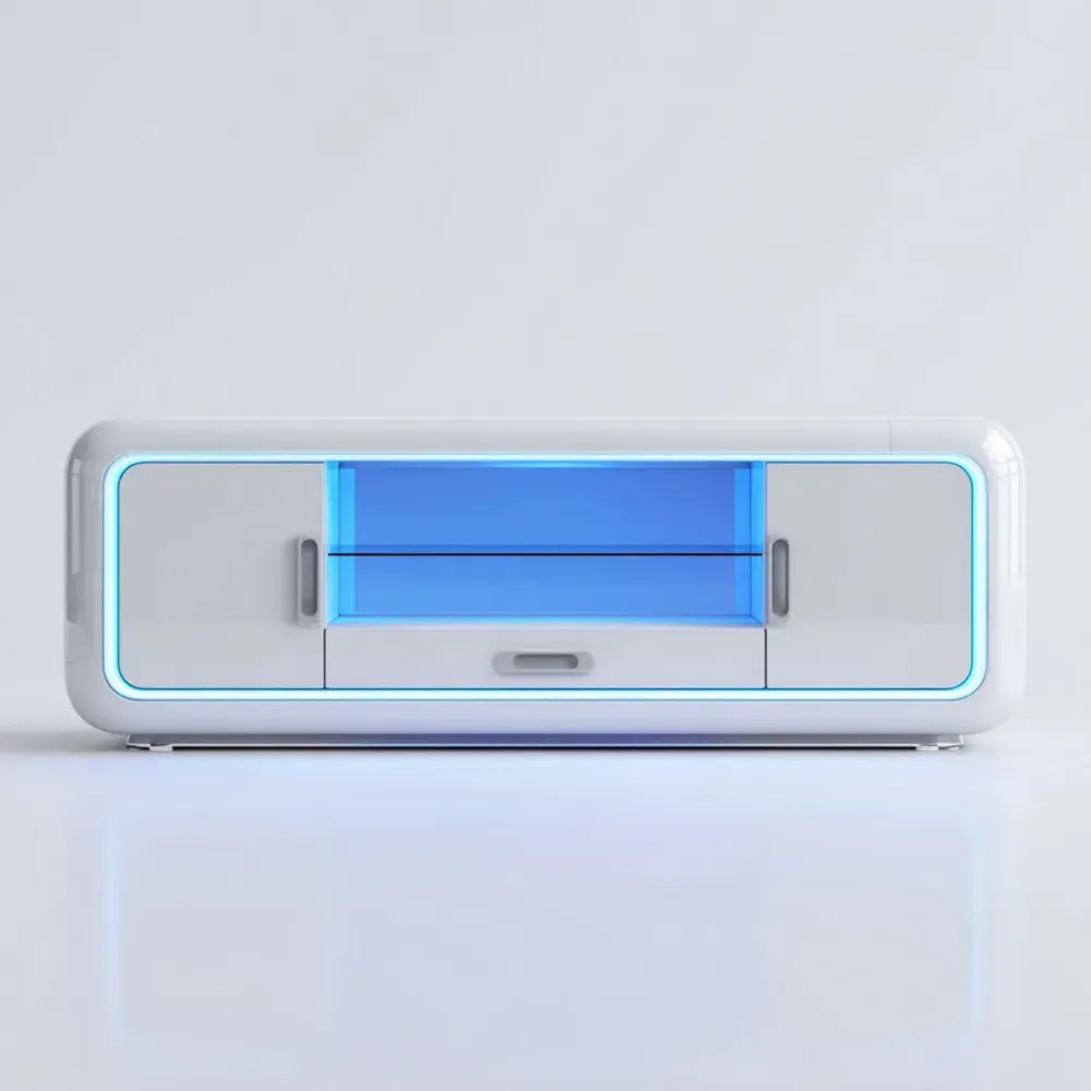 TV Stand with LED Lighting White 140x50x40 cm - Modern Design