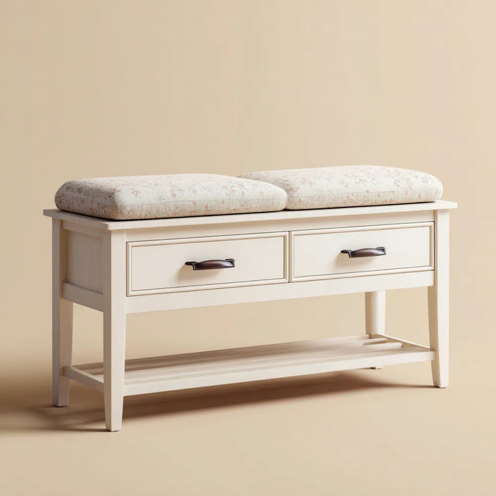 Hall Bench with Drawers Upholstered Cushion 39.37x15.75x17.72 inches - White - Vintage Style