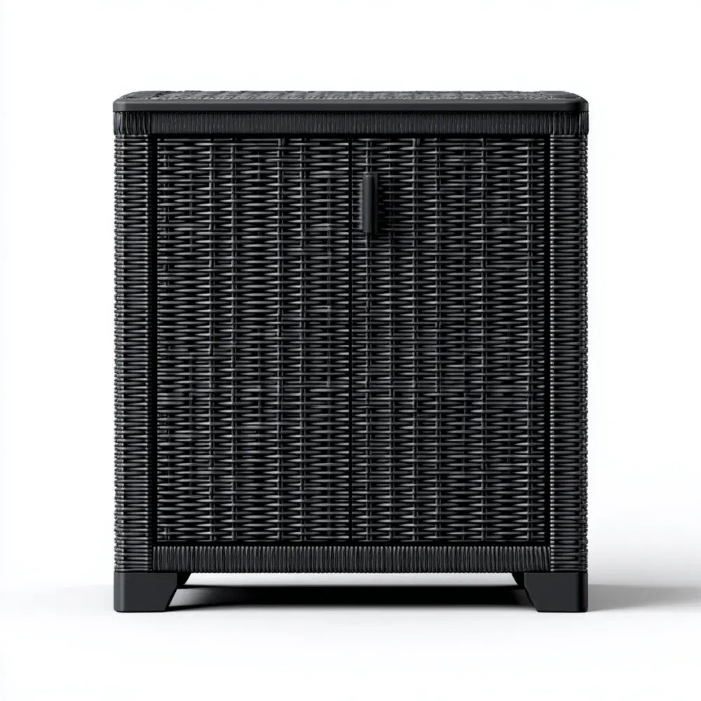 Storage Cabinet 60x50x40 cm - Wicker Design - Black - Indoor/Outdoor Use