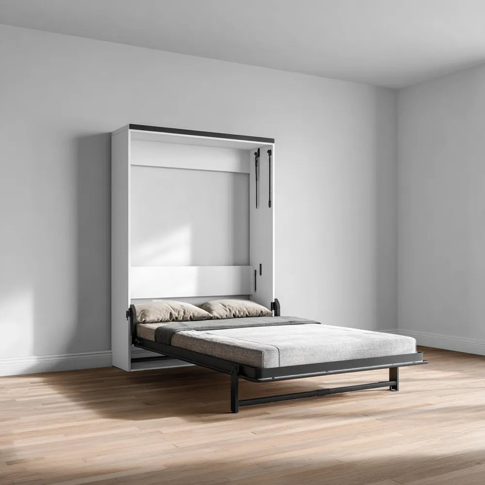 Wall Bed 200x160 cm - White - Wood Construction - Space-Saving Design